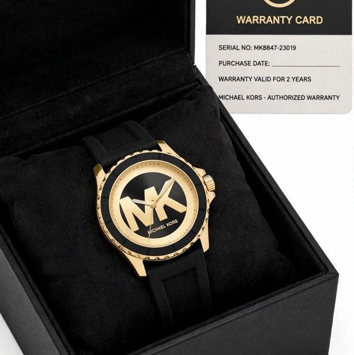 Michael Kors Logo Dial Watch with Black Silicone Strap