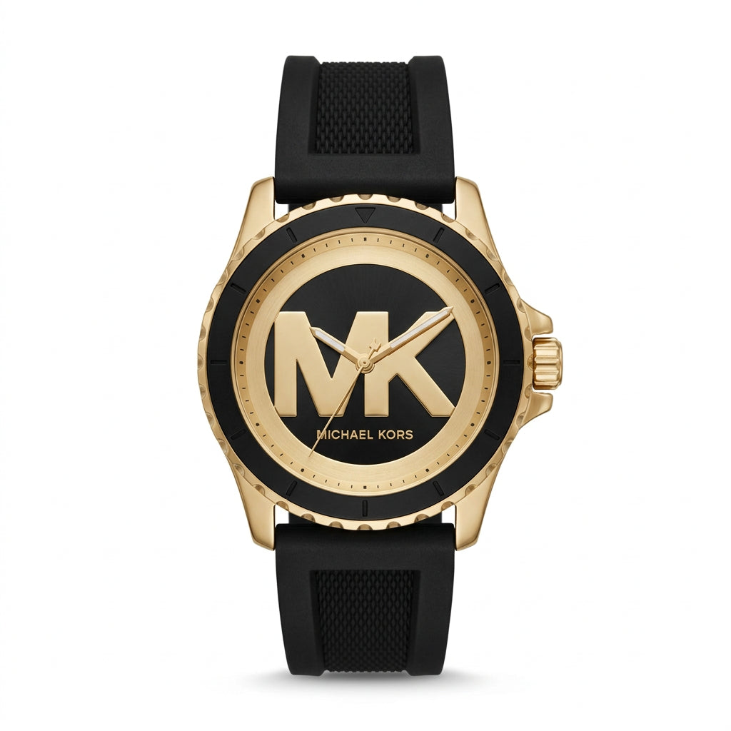 Michael Kors Logo Dial Watch with Black Silicone Strap