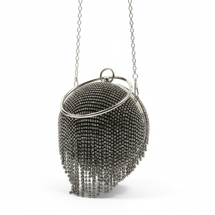 Spherical Rhinestone Tassel Evening Clutch 💎✨🌕