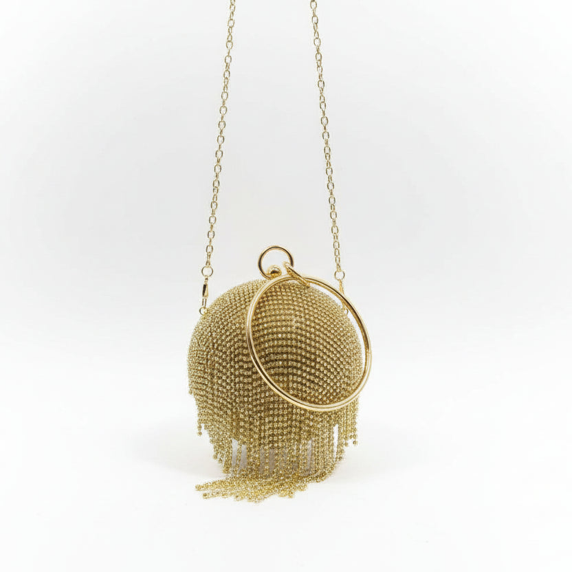 Spherical Rhinestone Tassel Evening Clutch 💎✨🌕