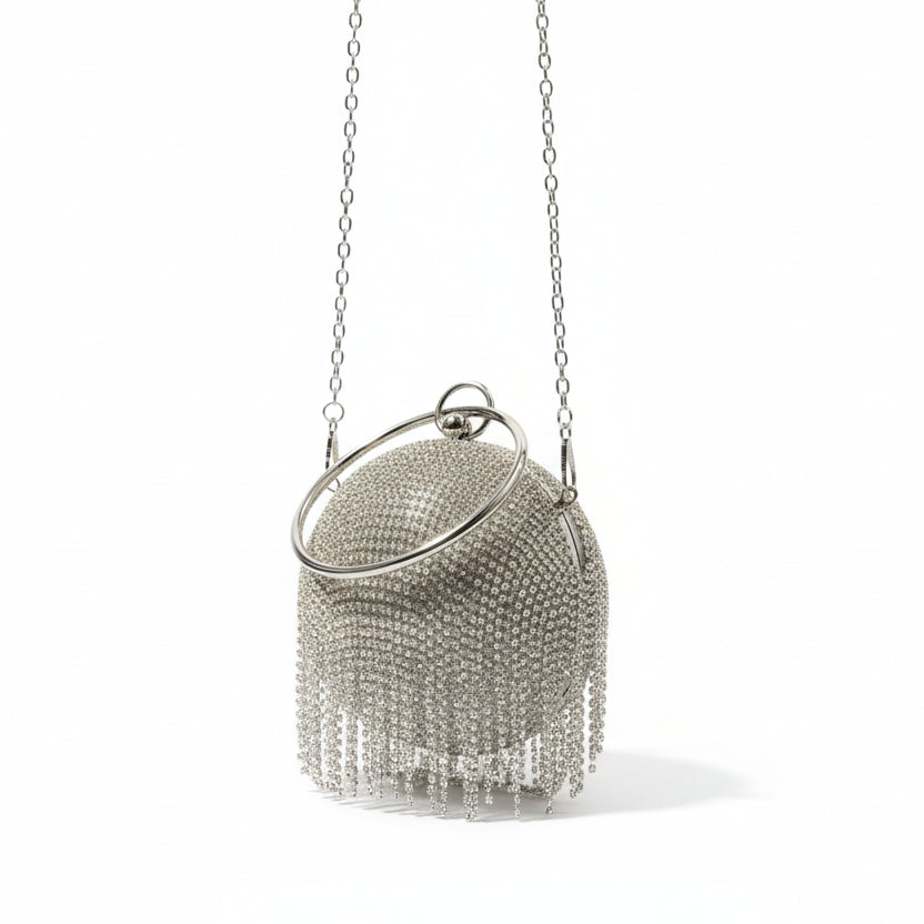 Spherical Rhinestone Tassel Evening Clutch 💎✨🌕