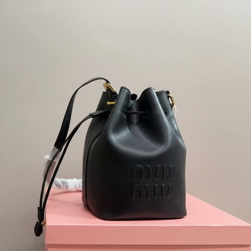 Miu Miu White Leather Bucket Bag with Embossed Logo 🤍👜✨