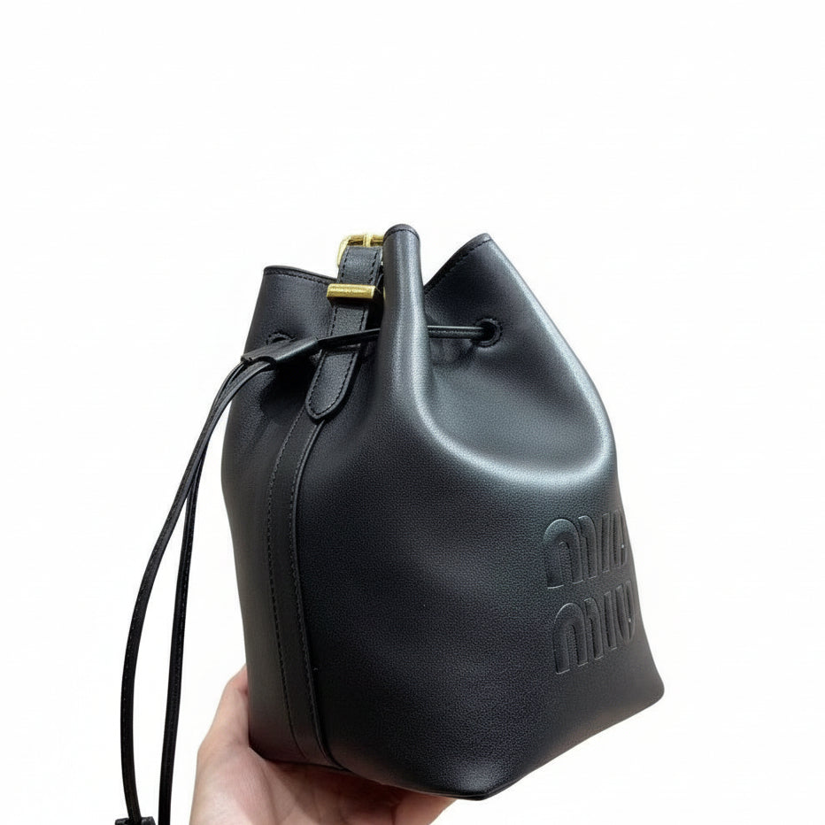 Miu Miu White Leather Bucket Bag with Embossed Logo 🤍👜✨