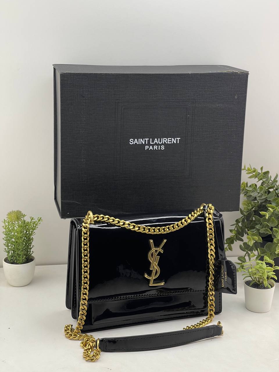 Saint Laurent Sunset Medium Shoulder Bag in Burgundy Patent Leather 🍷👜✨