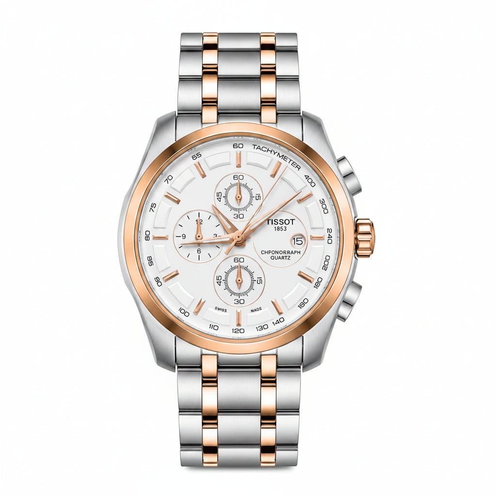 Tissot Chronograph: Rose Gold & Silver Stainless Steel ⌚⏱️✨