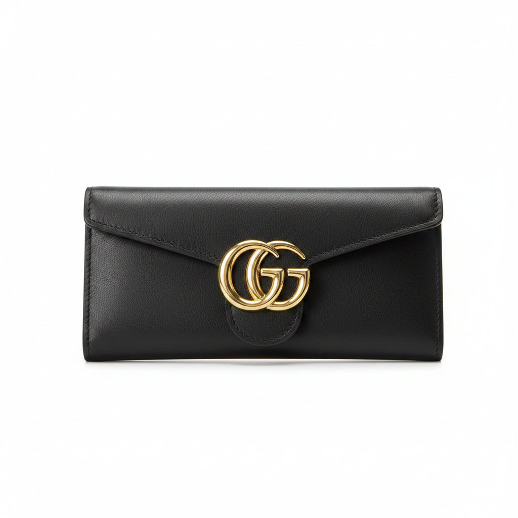 Black GG Logo Envelope Wallet with Gold Tone Emblem ✨👜
