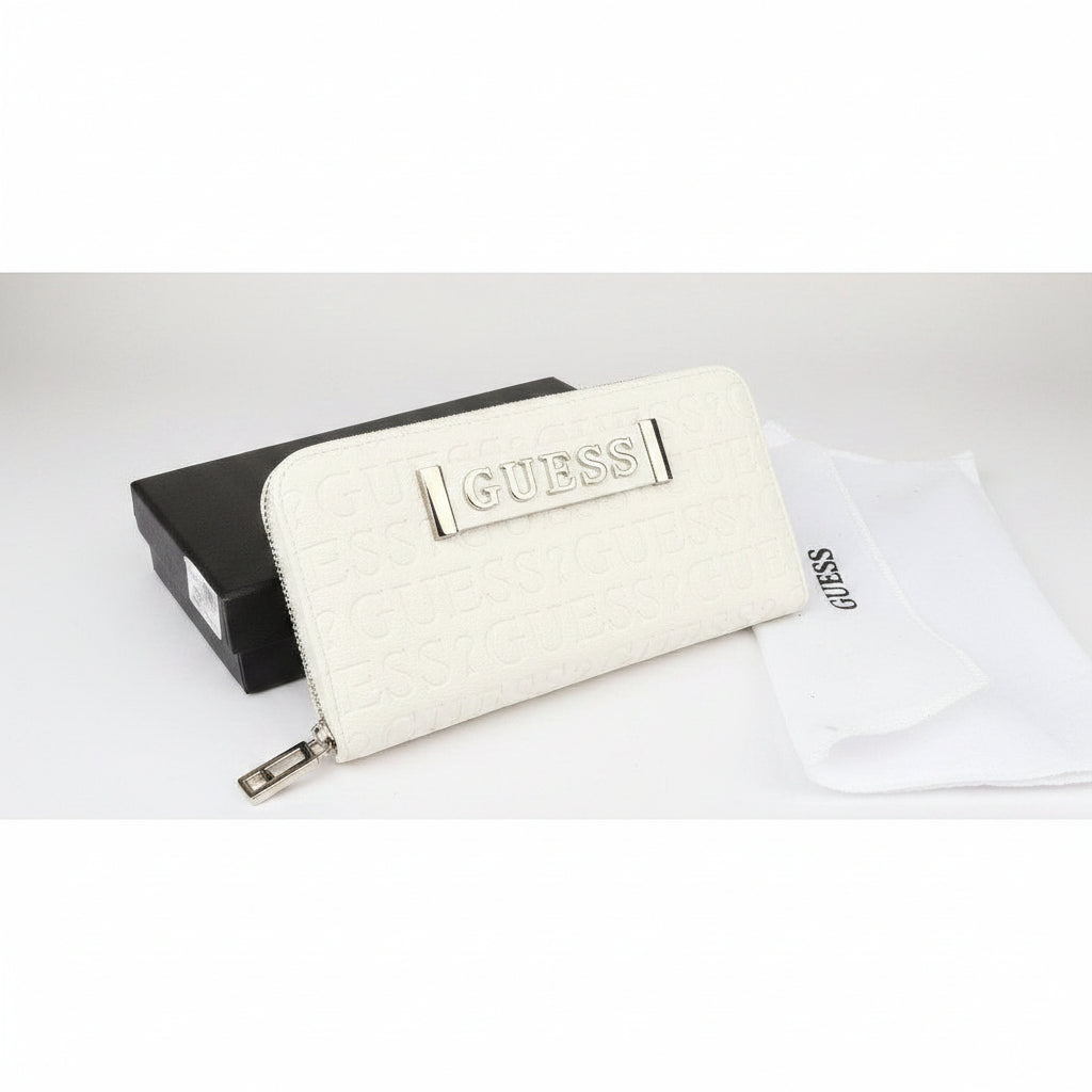 Guess Signature White Logo Embossed Zip Wallet 🤍✨