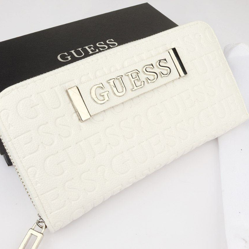 Guess Signature White Logo Embossed Zip Wallet 🤍✨