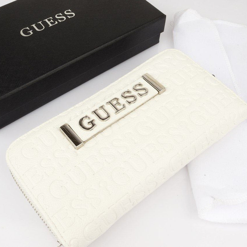 Guess Signature White Logo Embossed Zip Wallet 🤍✨