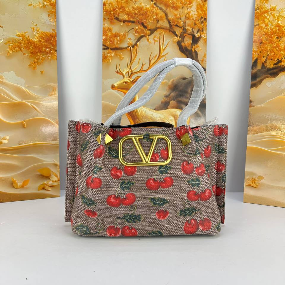 Valentino Cherry Print Tote Bag with Gold Tone V Logo 🍒✨