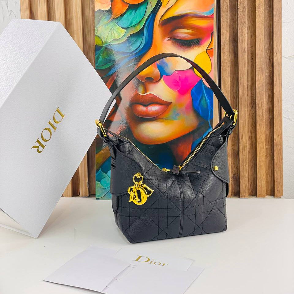Dior Quilted Leather Shoulder Bag in Black with Gold Hardware 👜✨