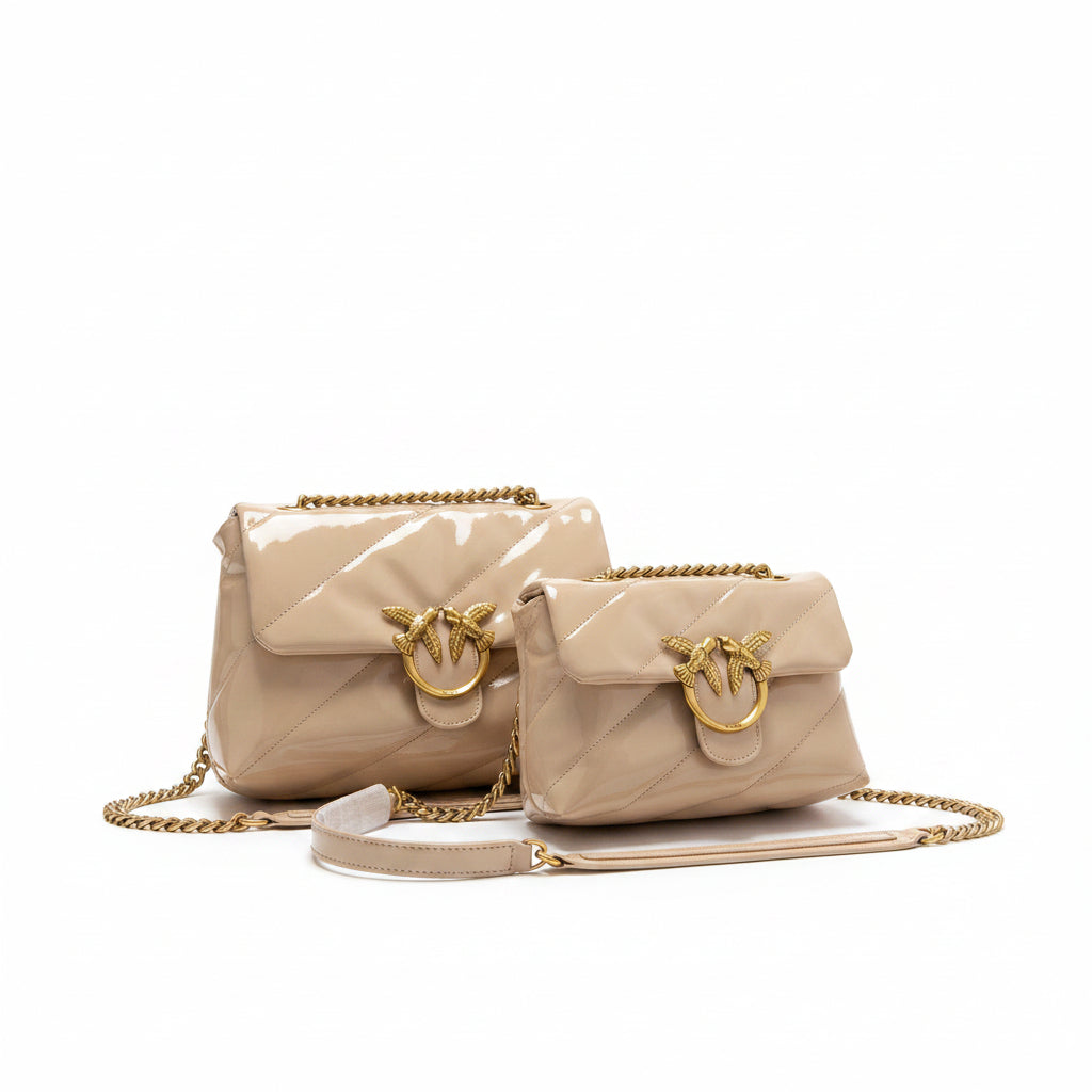PINKO Patent Leather Shoulder Bag with Iconic Gold Bird Logo ✨👜