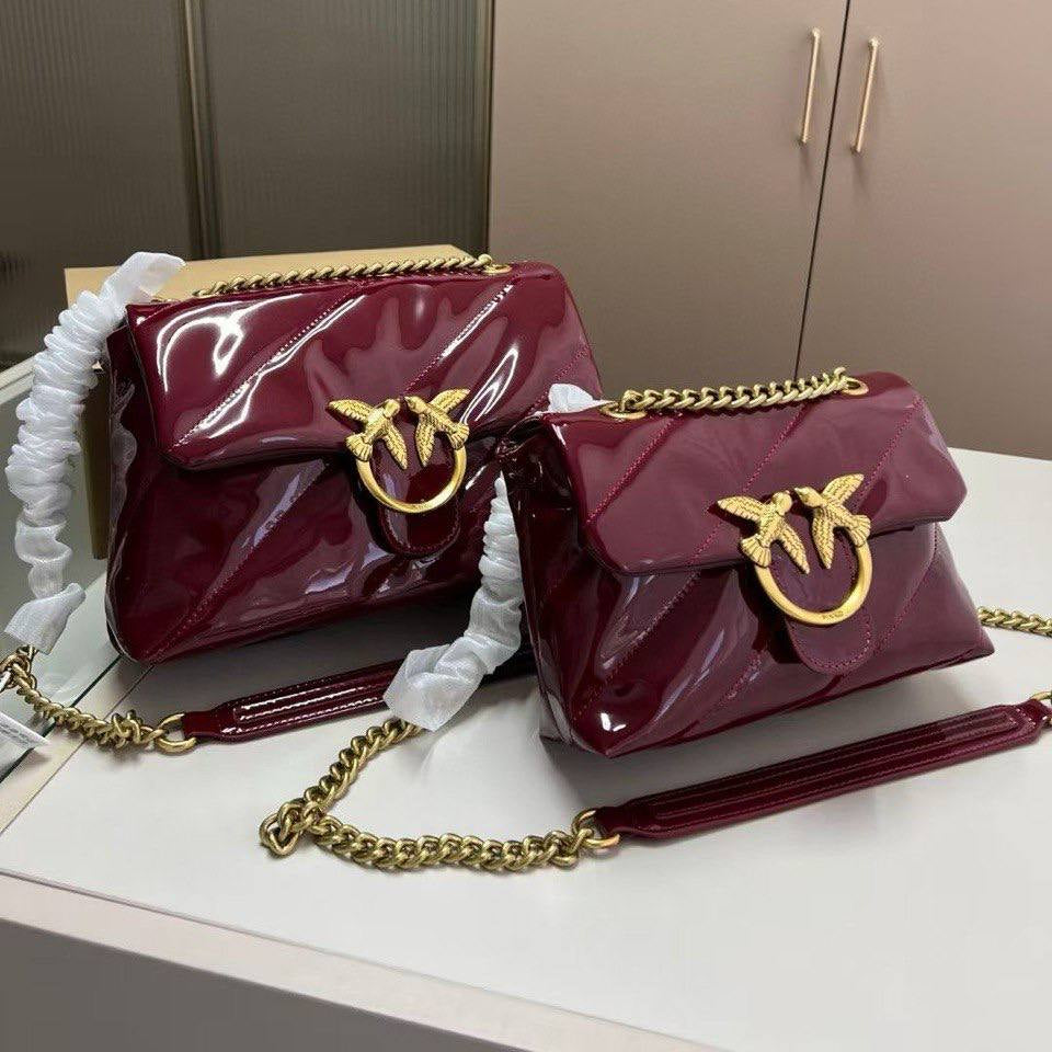PINKO Patent Leather Shoulder Bag with Iconic Gold Bird Logo ✨👜
