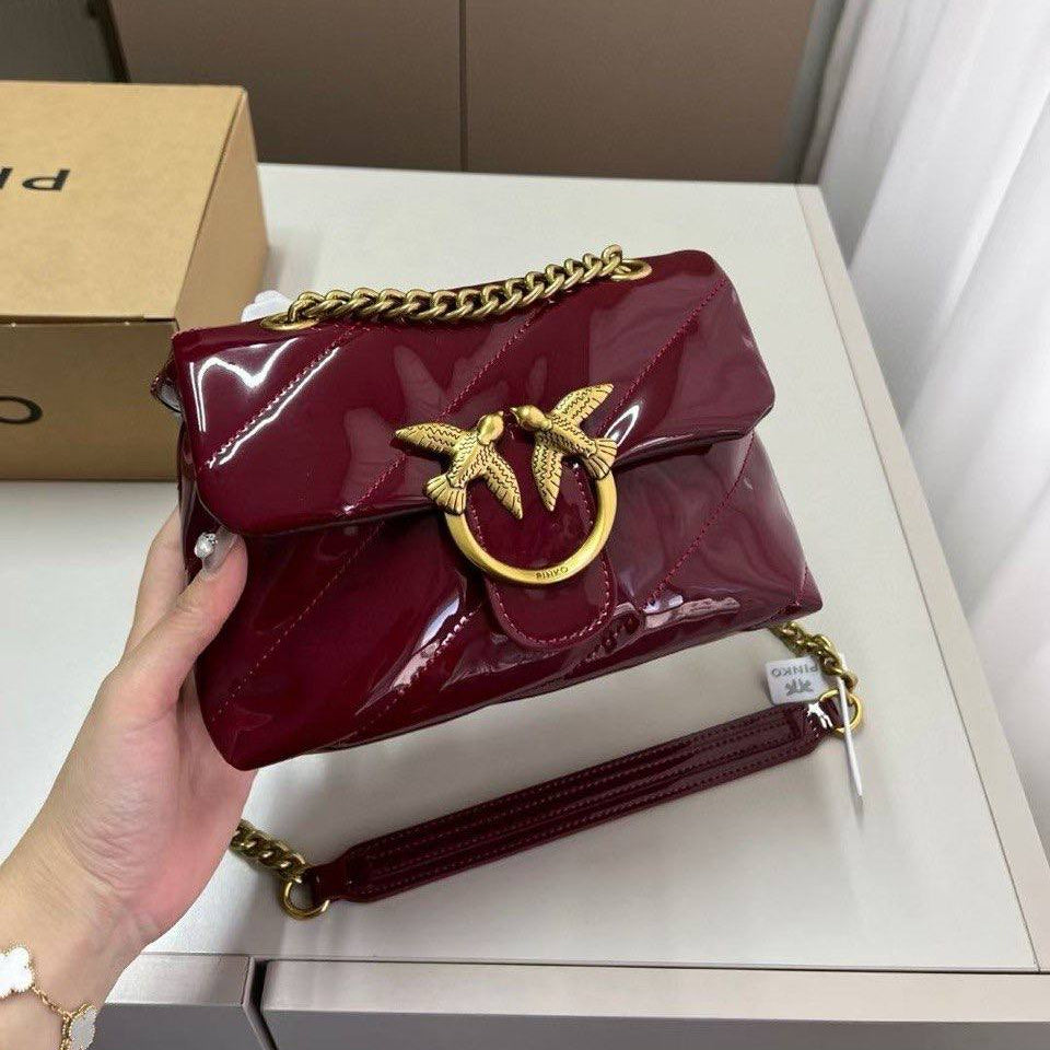 PINKO Patent Leather Shoulder Bag with Iconic Gold Bird Logo ✨👜