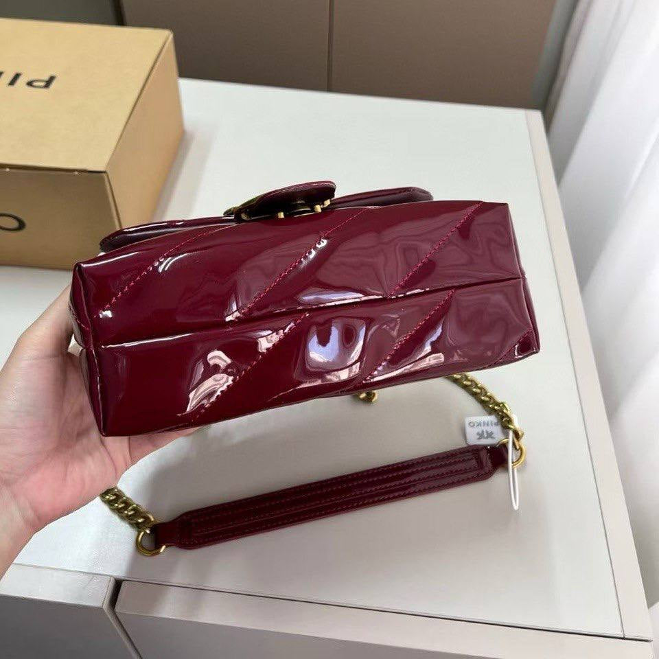 PINKO Patent Leather Shoulder Bag with Iconic Gold Bird Logo ✨👜