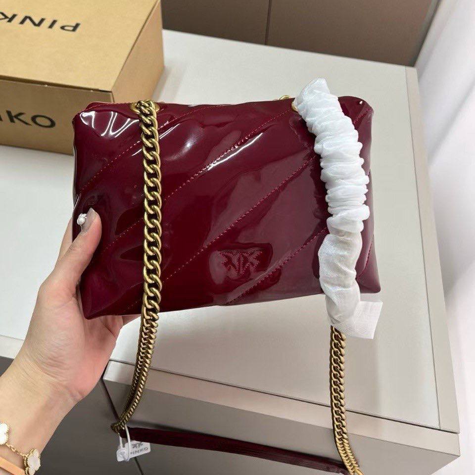 PINKO Patent Leather Shoulder Bag with Iconic Gold Bird Logo ✨👜