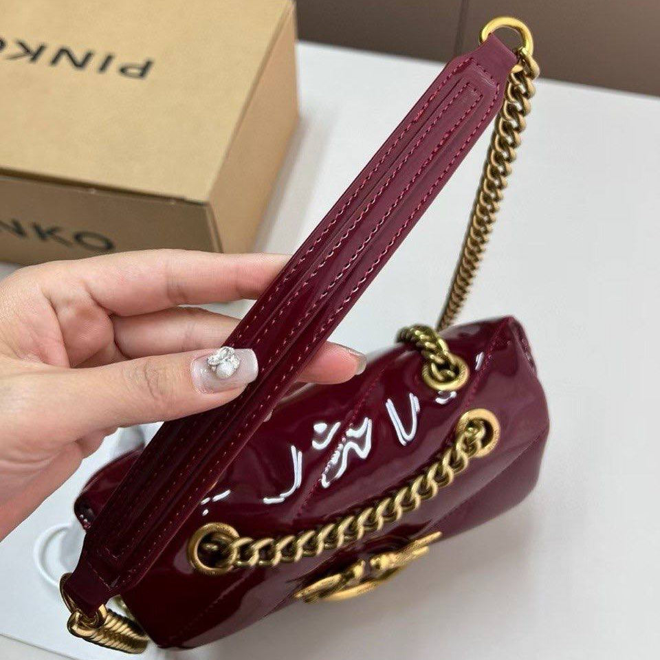PINKO Patent Leather Shoulder Bag with Iconic Gold Bird Logo ✨👜