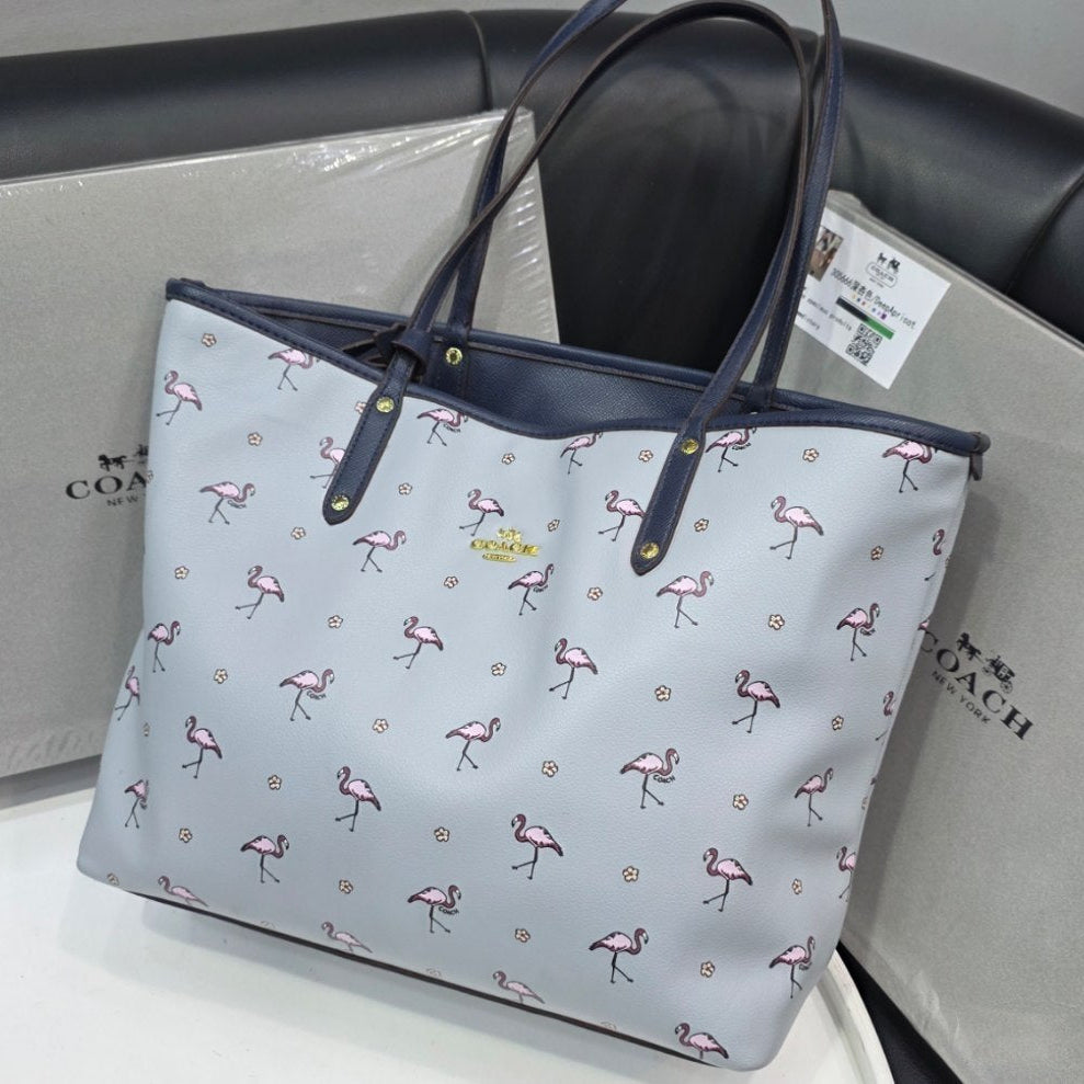 Coach Flamingo Print Tote Bag with Matching Pouch 🦩🌸👜