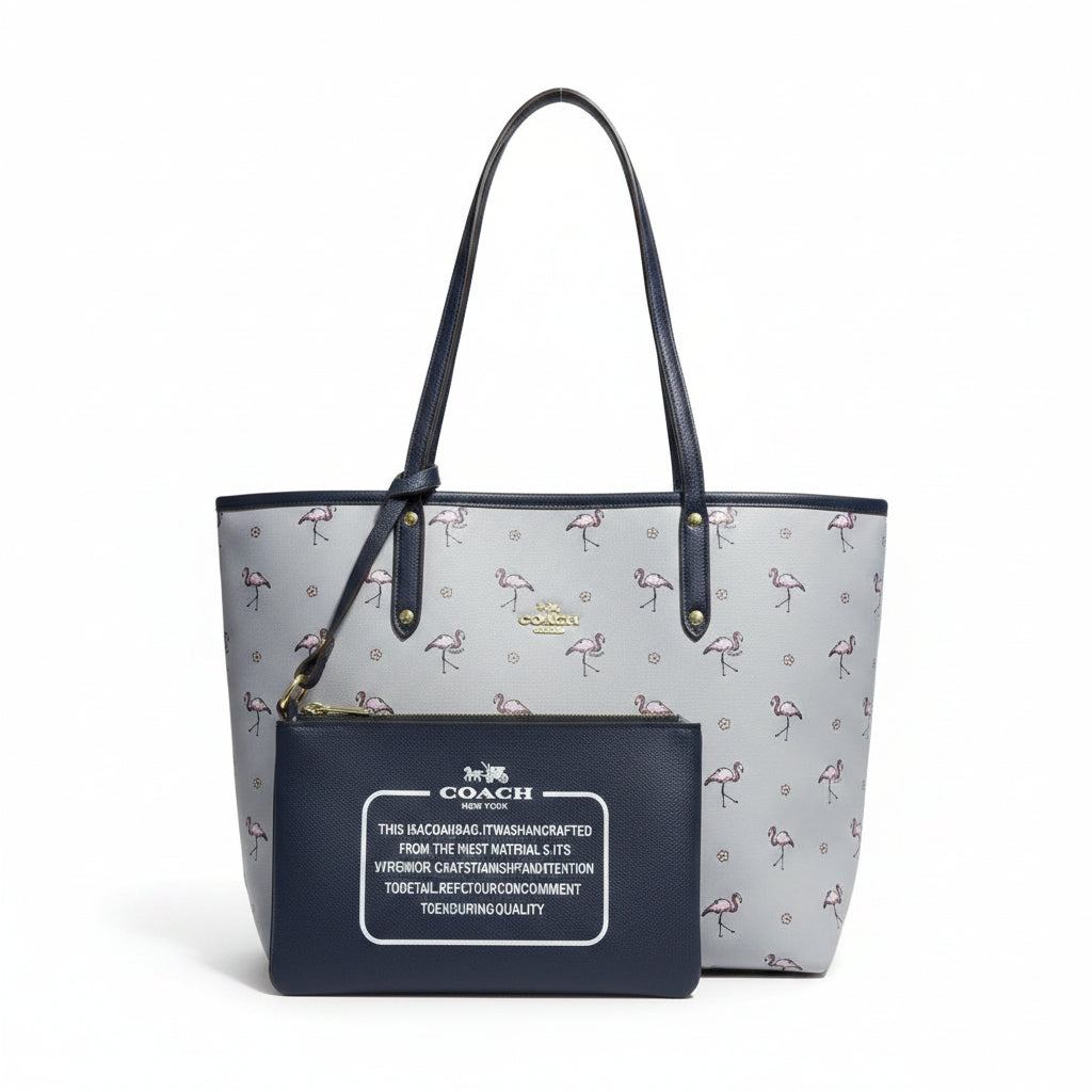 Coach Flamingo Print Tote Bag with Matching Pouch 🦩🌸👜