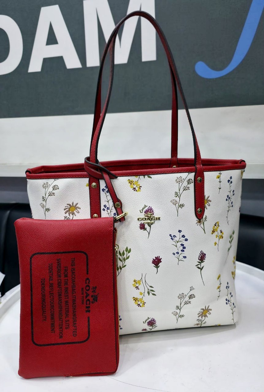 Coach Flamingo Print Tote Bag with Matching Pouch 🦩🌸👜