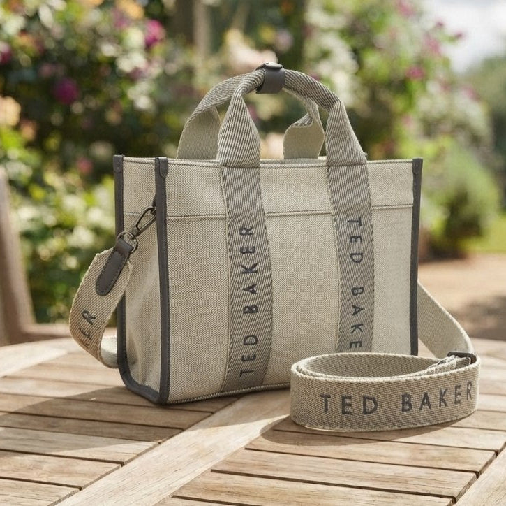 Ted Baker Canvas Crossbody Tote in Beige and Brown