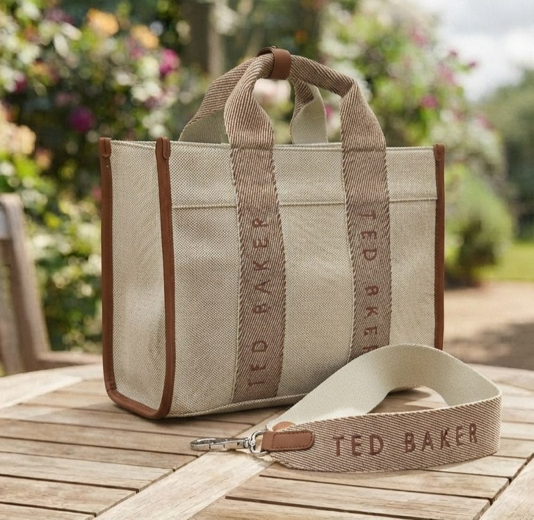 Ted Baker Canvas Crossbody Tote in Beige and Brown