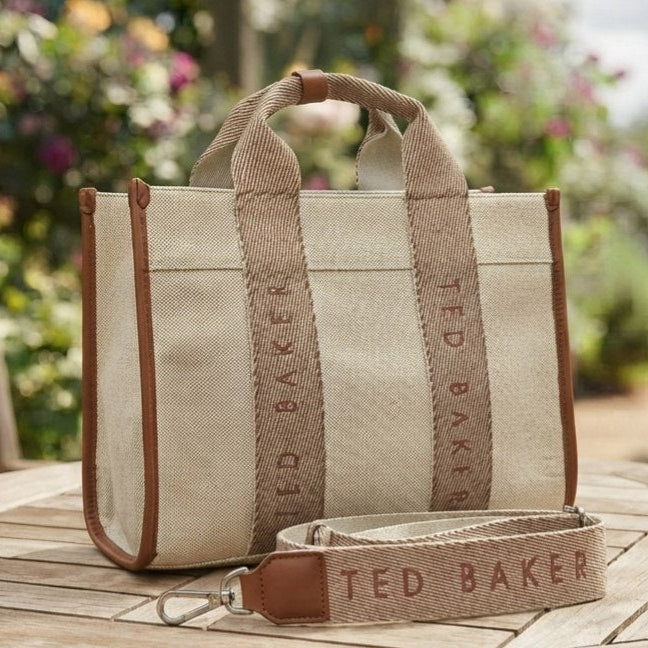 Ted Baker Canvas Crossbody Tote in Beige and Brown