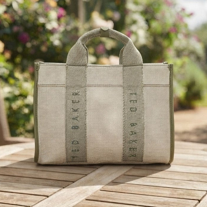 Ted Baker Canvas Crossbody Tote in Beige and Brown