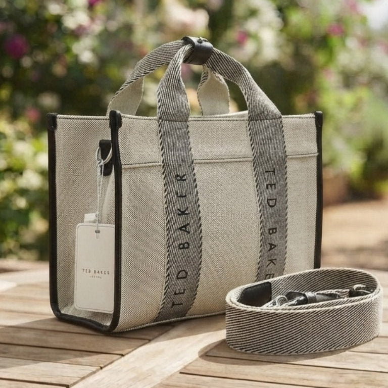 Ted Baker Canvas Crossbody Tote in Beige and Brown