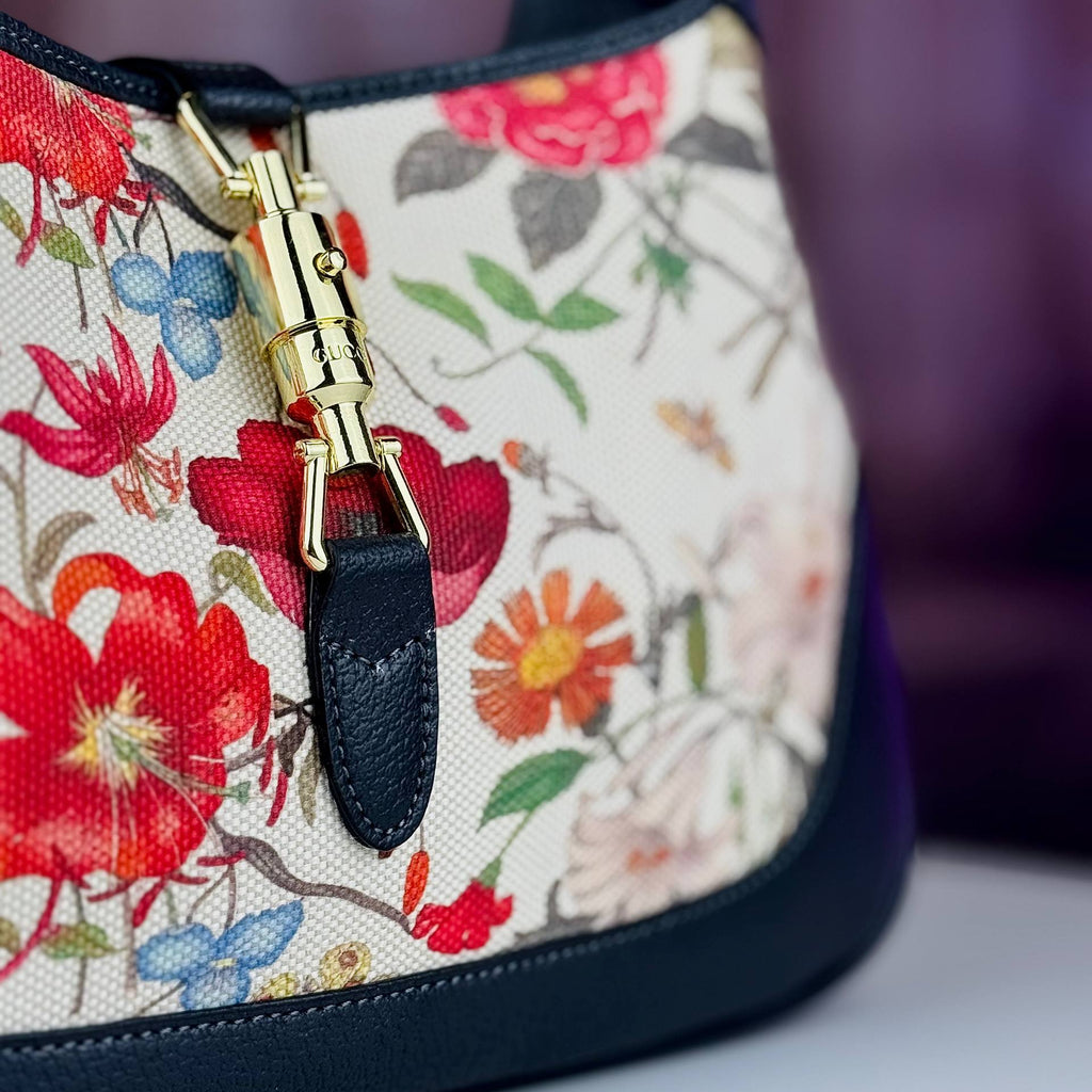 Gucci Floral Canvas Shoulder Bag with Gold Tone Hardware