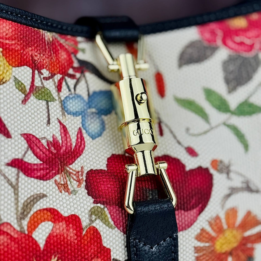 Gucci Floral Canvas Shoulder Bag with Gold Tone Hardware