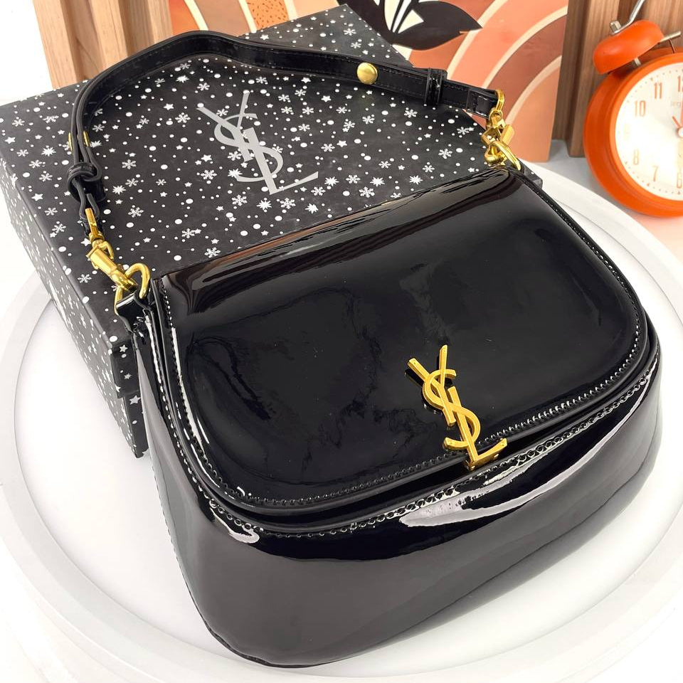 YSL Patent Leather Shoulder Bag with Gold Tone Hardware
