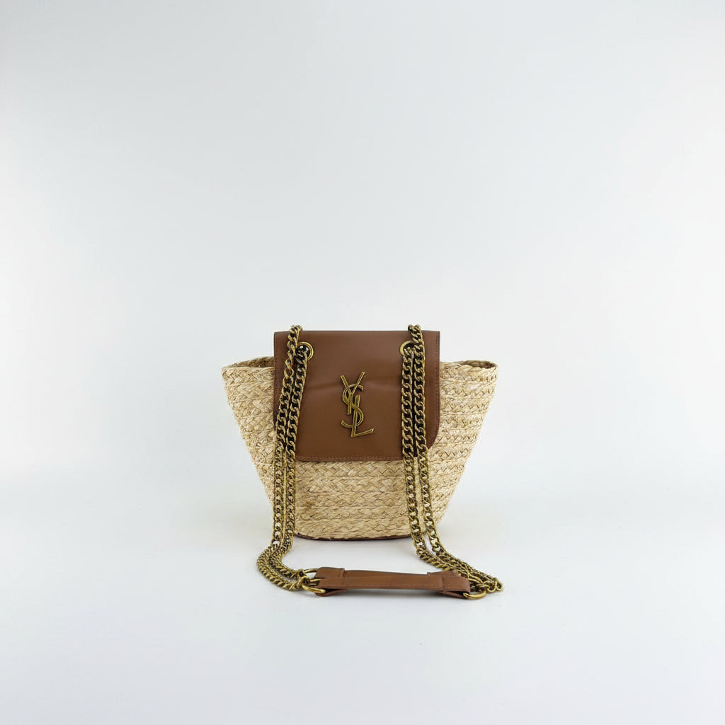 Saint Laurent Straw and Leather Chain Shoulder Bag