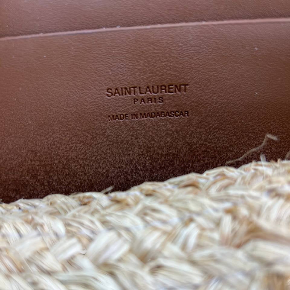 Saint Laurent Straw and Leather Chain Shoulder Bag