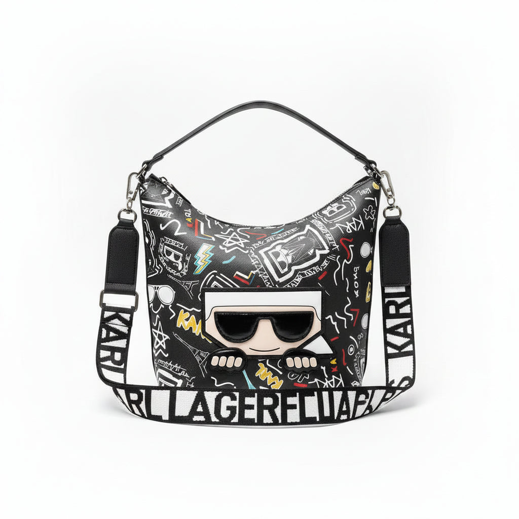 Karl Lagerfeld Graffiti Print Signature Character Shoulder Bag