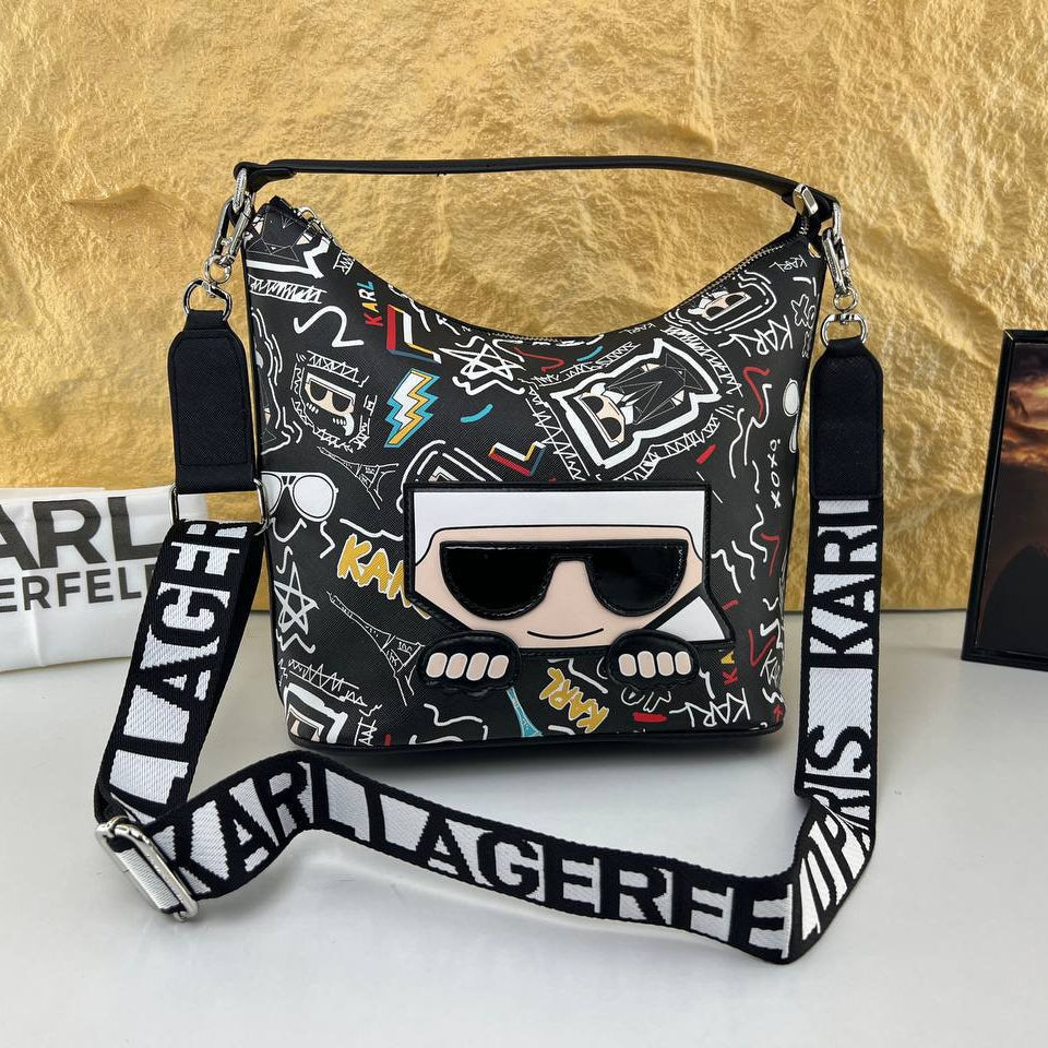 Karl Lagerfeld Graffiti Print Signature Character Shoulder Bag