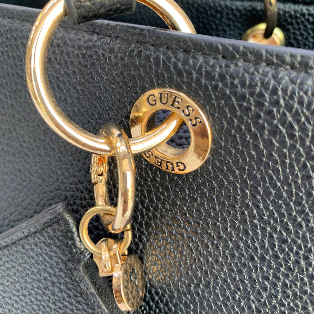 Guess Black Tote Bag with Detachable Pouch and Gold Hardware