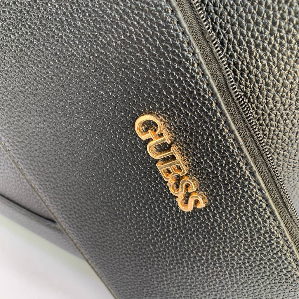 Guess Black Tote Bag with Detachable Pouch and Gold Hardware
