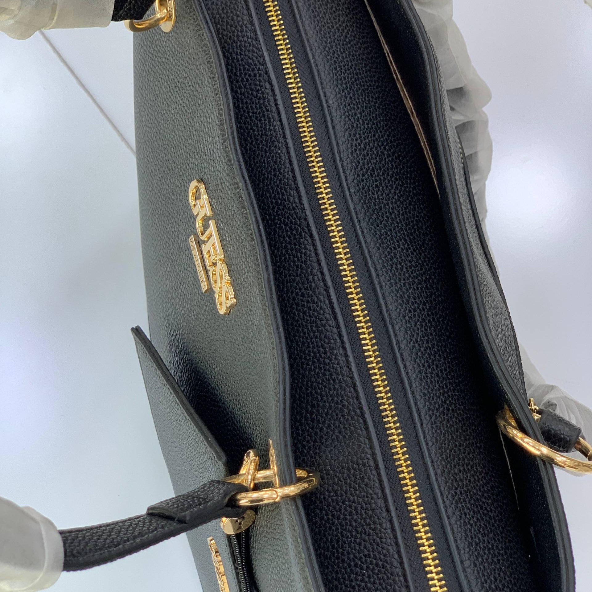 Guess Black Tote Bag with Detachable Pouch and Gold Hardware