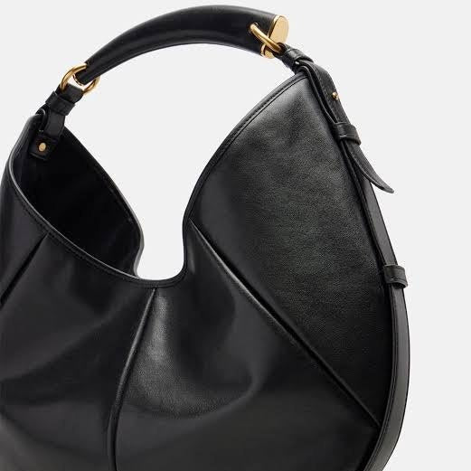 Saint Laurent Large Crescent Shoulder Bag in Black Vegan Microfiber