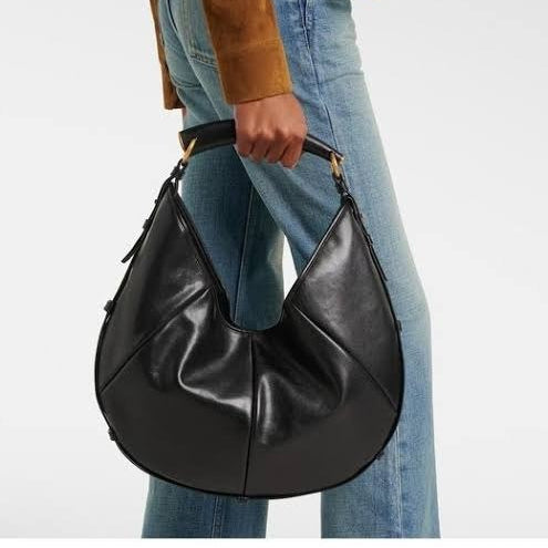 Saint Laurent Large Crescent Shoulder Bag in Black Vegan Microfiber