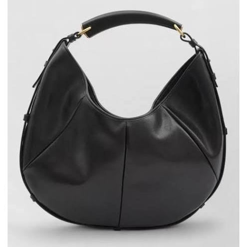 Saint Laurent Large Crescent Shoulder Bag in Black Vegan Microfiber