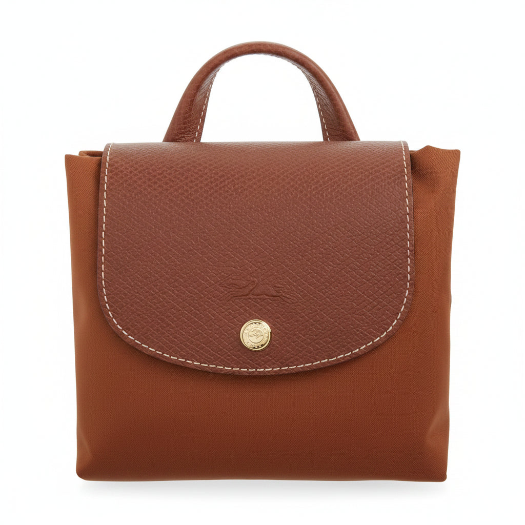 Classic Longchamp Style Compact Backpack in Brown