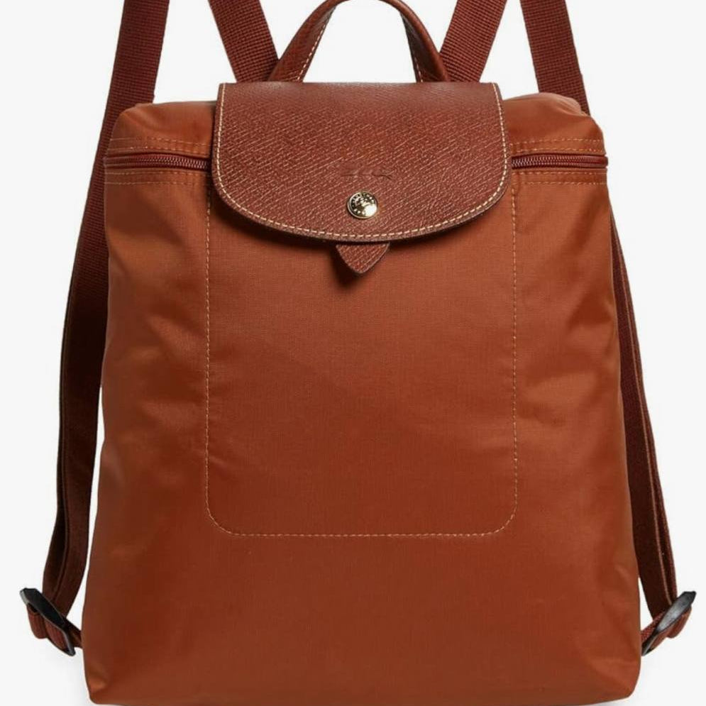 Classic Longchamp Style Compact Backpack in Brown