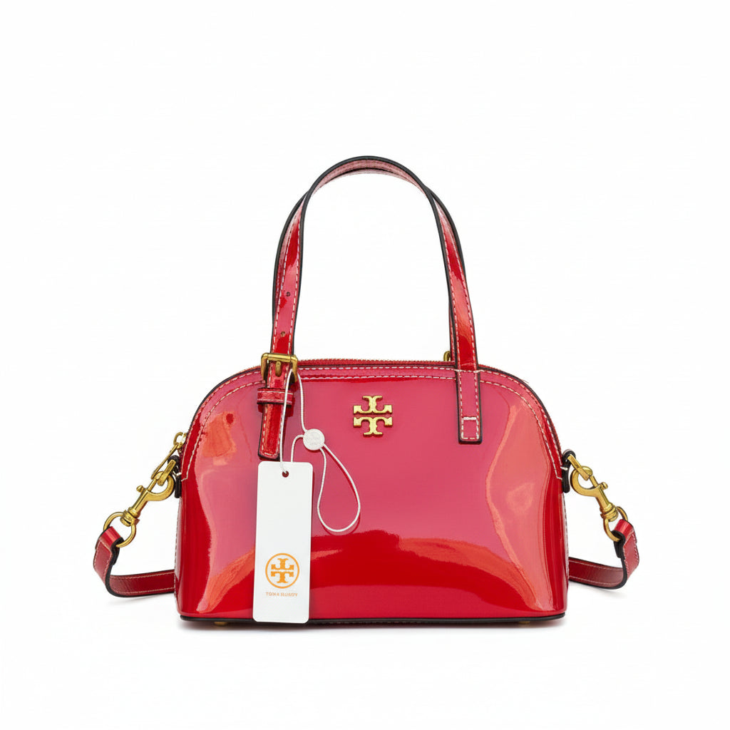 Tory Burch Red Patent Leather Handbag with Gold Tone Hardware