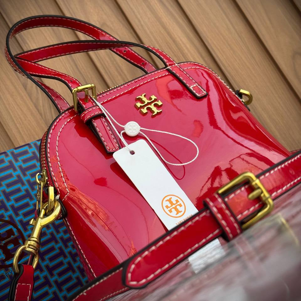Tory Burch Red Patent Leather Handbag with Gold Tone Hardware