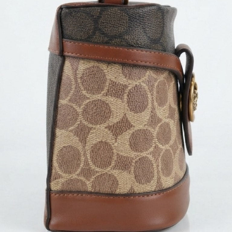 Coach Signature Logo Emblem Bucket Bag in Beige and Black