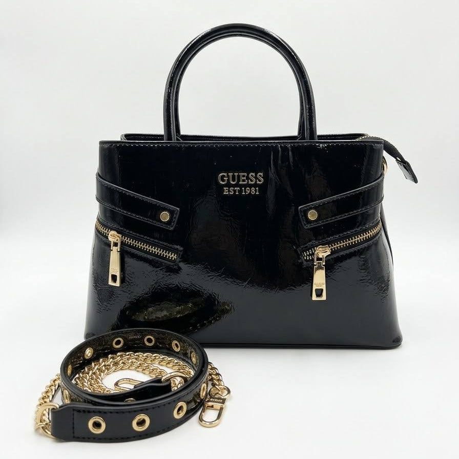 Guess Dual Zipper Structured Handbag with Detachable Strap