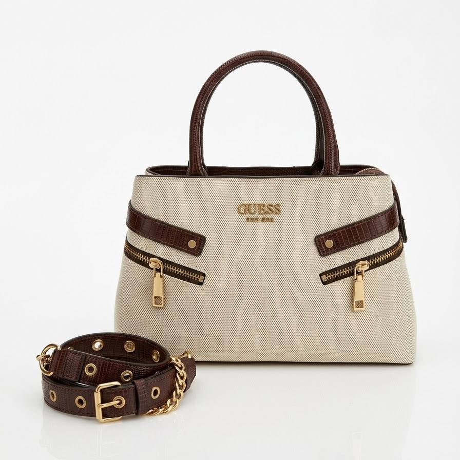 Guess Dual Zipper Structured Handbag with Detachable Strap