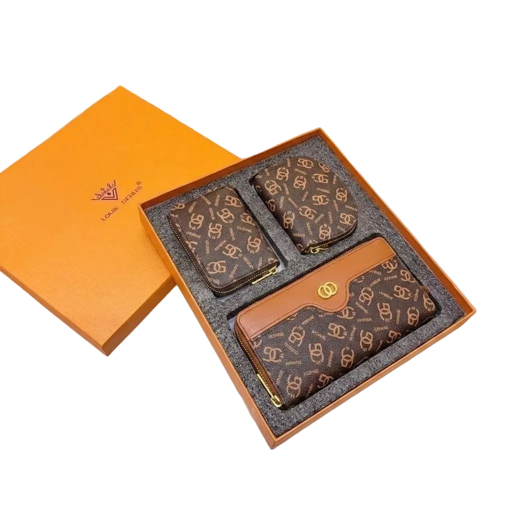 Louie Dennie Signature Monogram Brown Wallet Gift Set